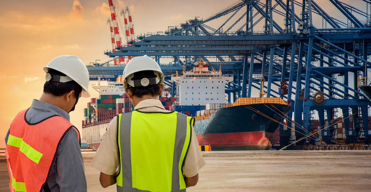 Warehouse worker managing cargo in a logistics facility
